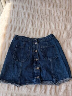 Dark Blue Denim Button-Front Mini Skirt